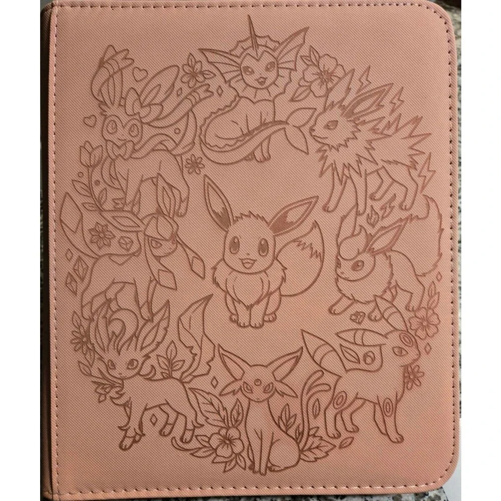 Pokemon Eeveelutions Pocket Engraved PINK Top Loader Binder 112 Cards New